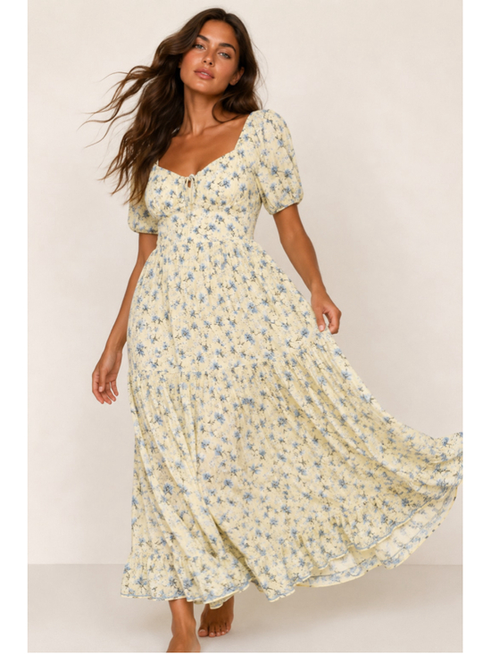Second Generation Dresses & Skirts - Second Generation Yellow Floral Maxi Dress Cottagecore Milkmaid Romantic Feminin